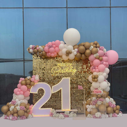 Gold and Pink Birthday Party Setup