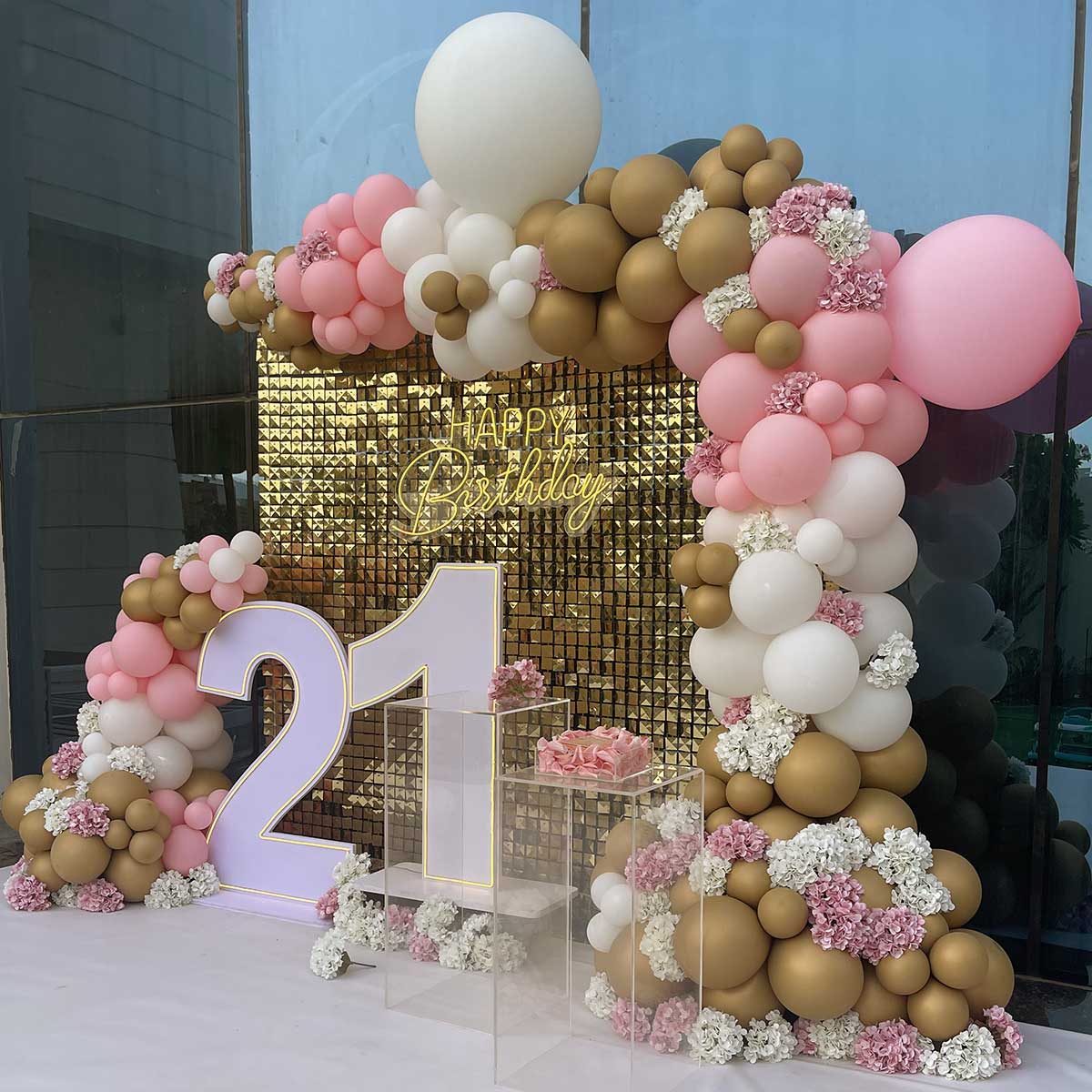 Gold and Pink Birthday Party Setup