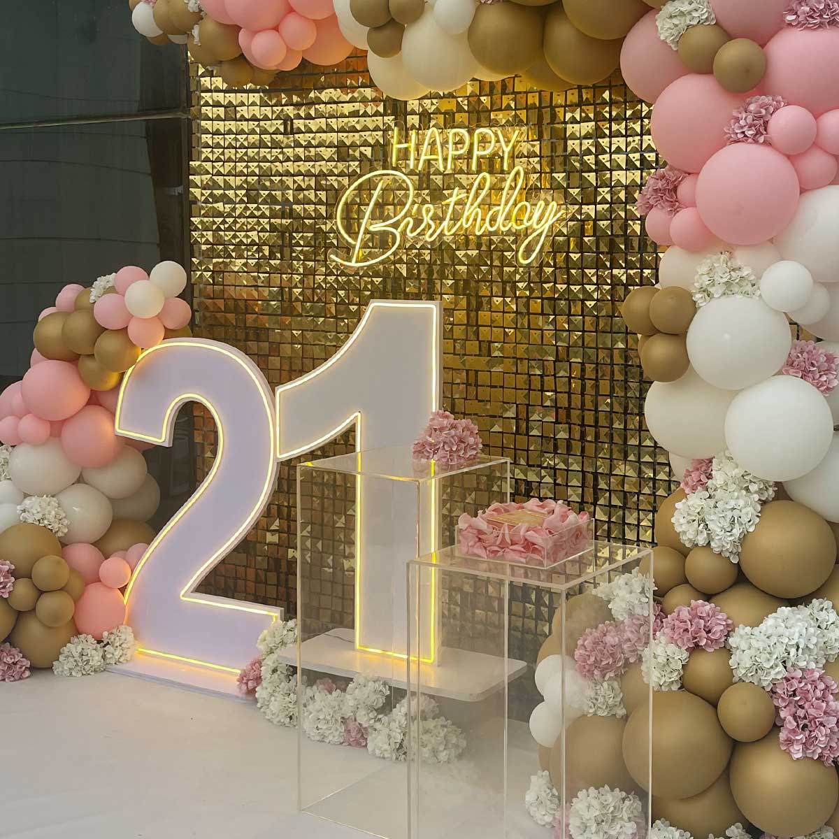 Gold and Pink Birthday Party Setup