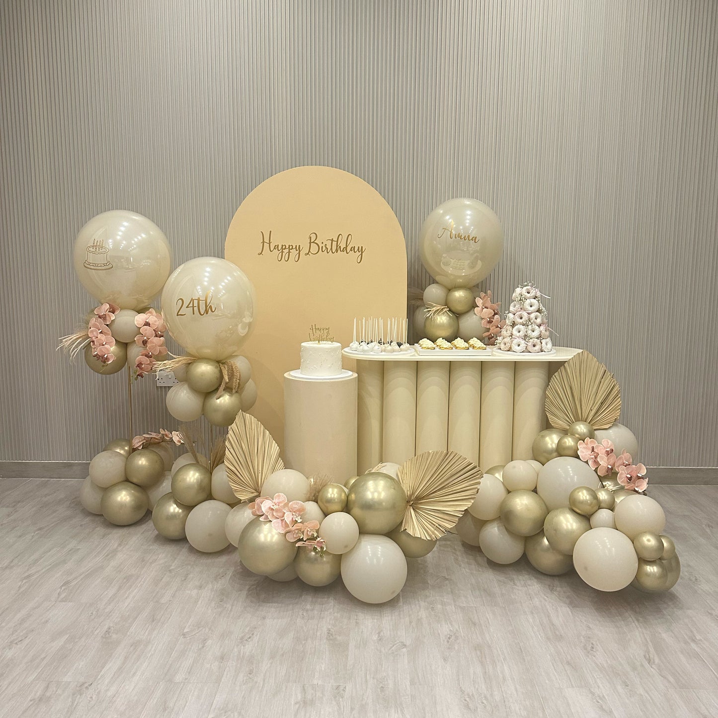 Elegant Balloon Garland & Backdrop Set with Dessert Table