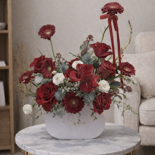 Luxury Valentine Red Rose Arrangement in Love Vase